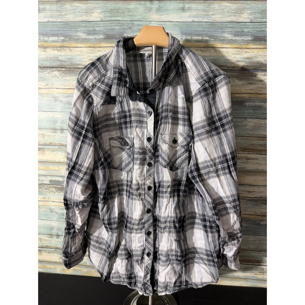 Dressbarn Button Down Shirt 3X Black White Plaid Excellent Long Sleeve Pockets